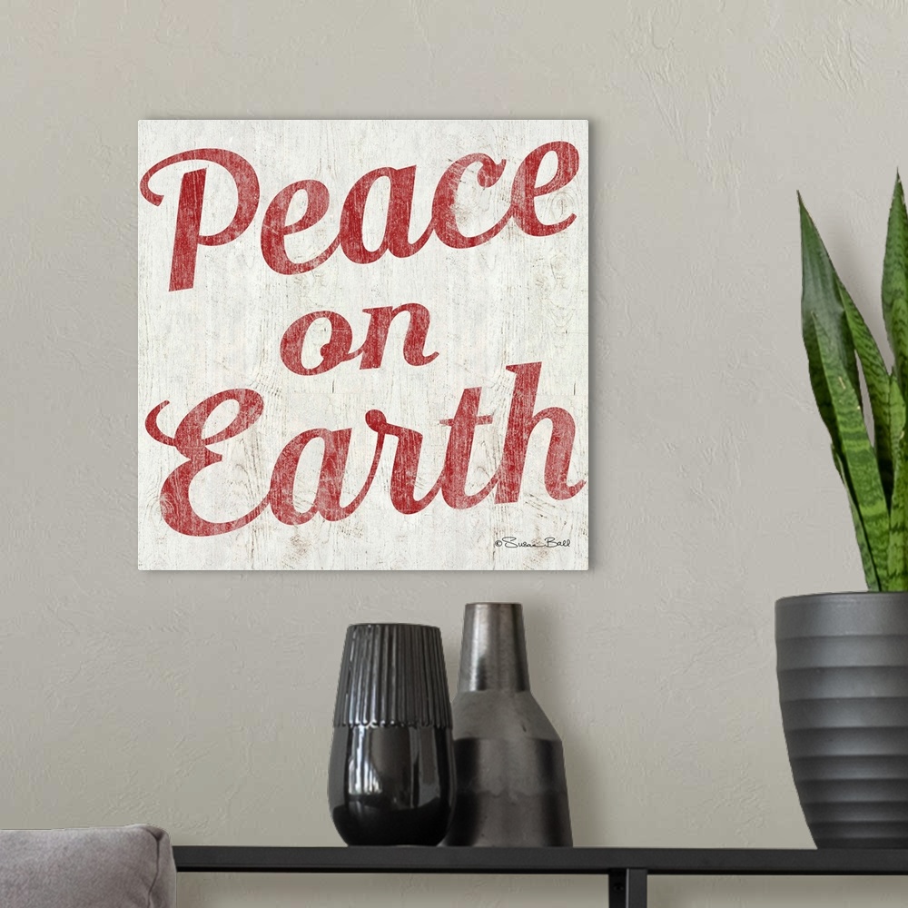 A modern room featuring Peace on Earth