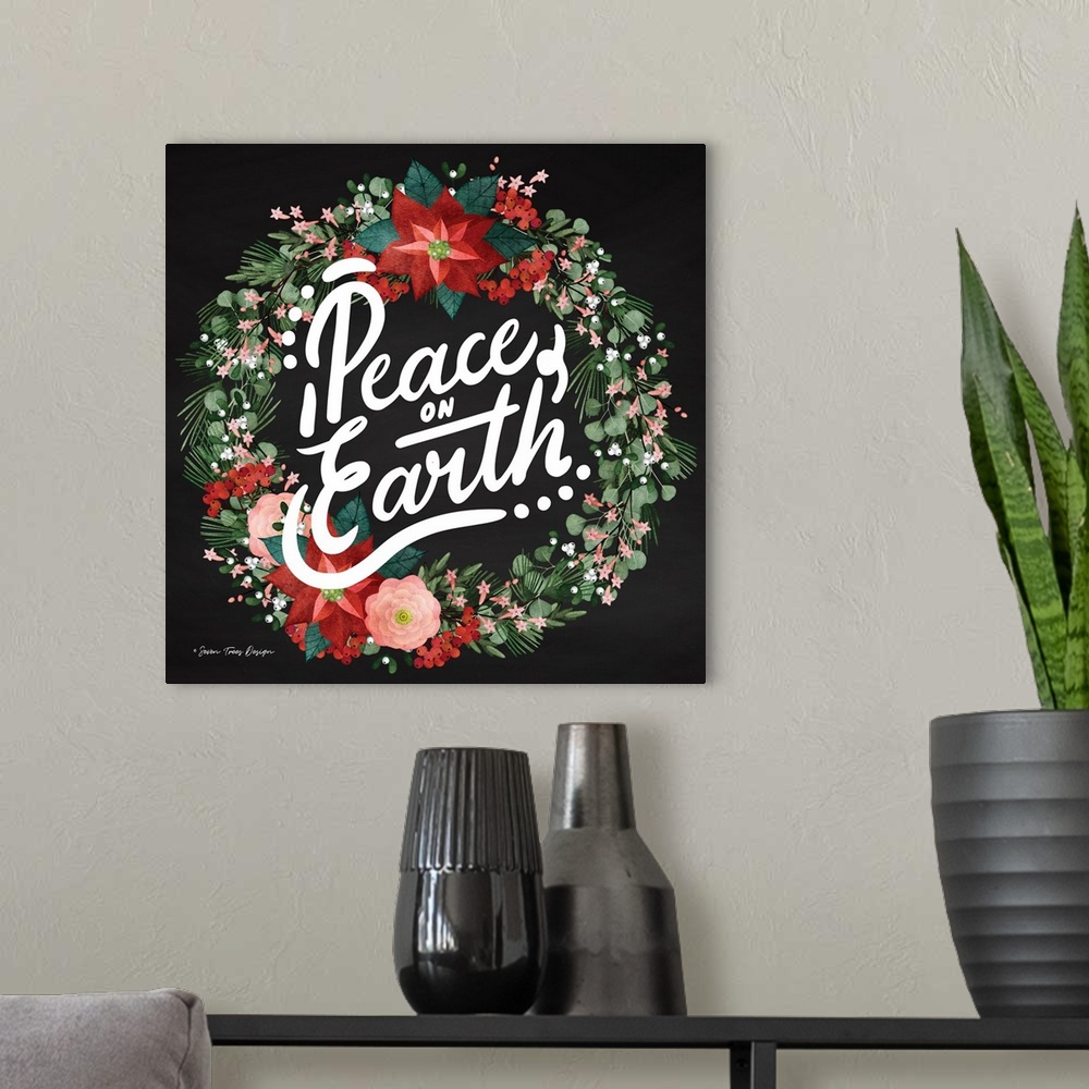 A modern room featuring Peace on Earth Wreath