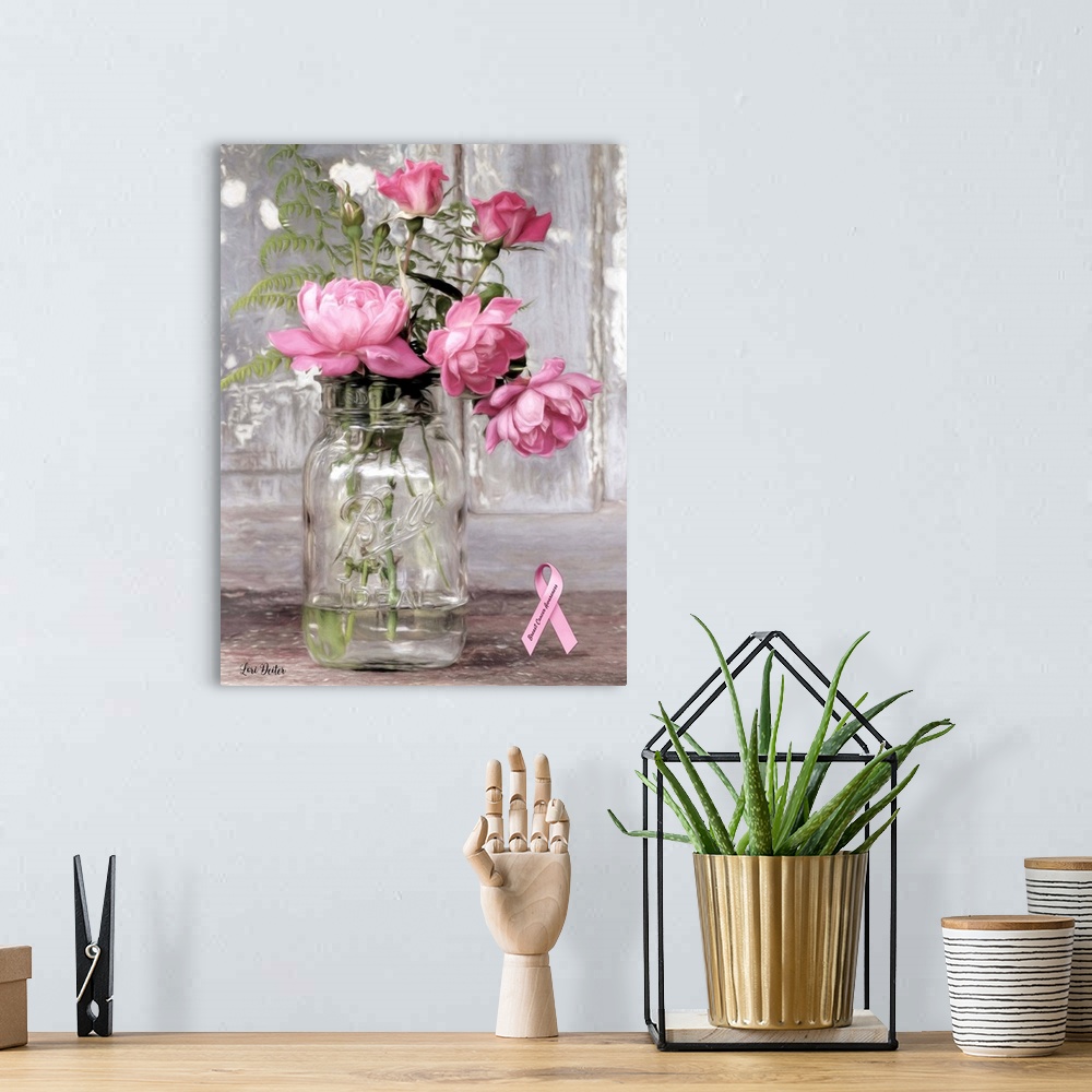 A bohemian room featuring Pink Roses for Breast Cancer Awareness