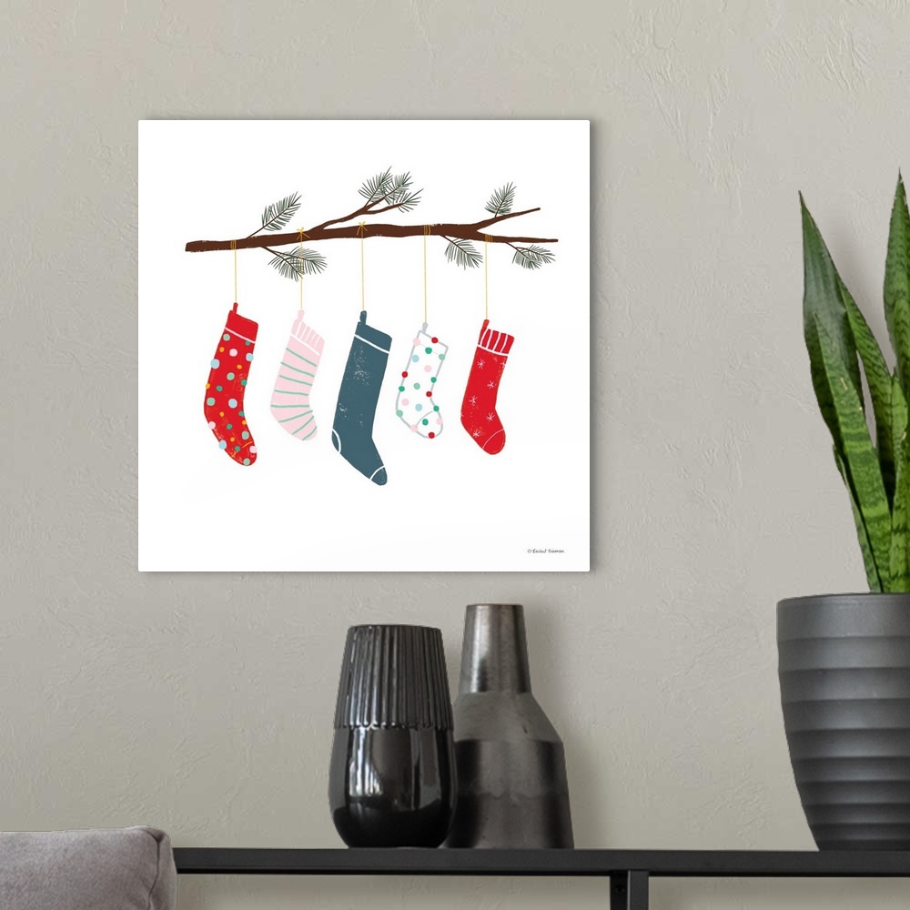 A modern room featuring Playful Holiday Stockings