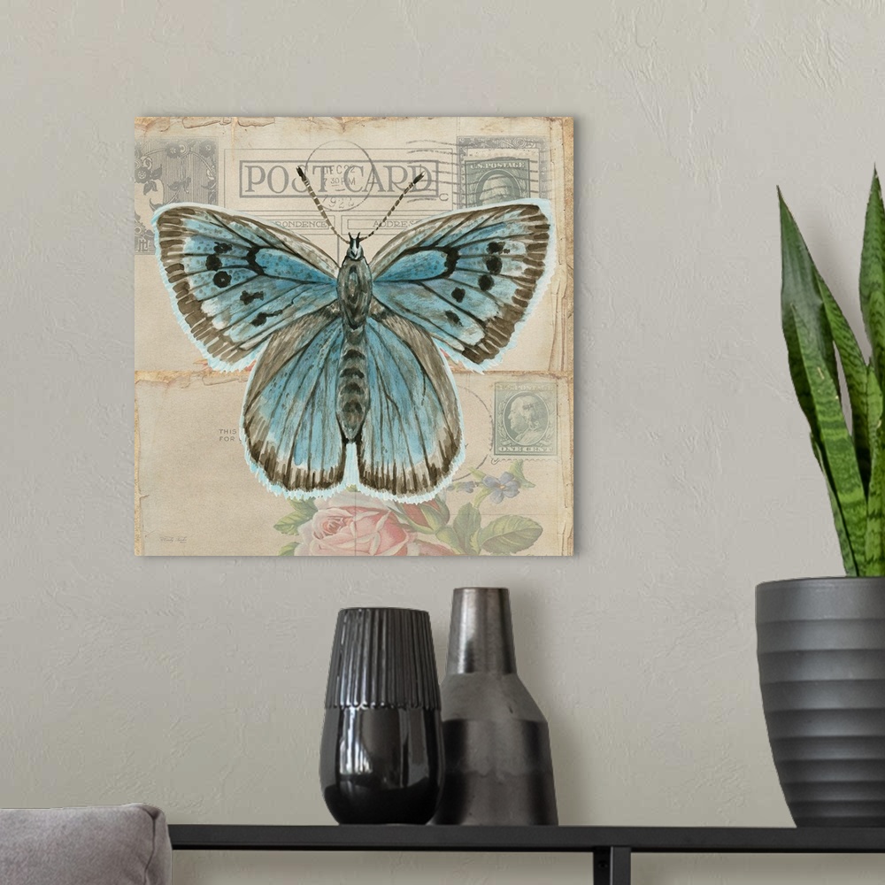 A modern room featuring Postcard Butterfly I