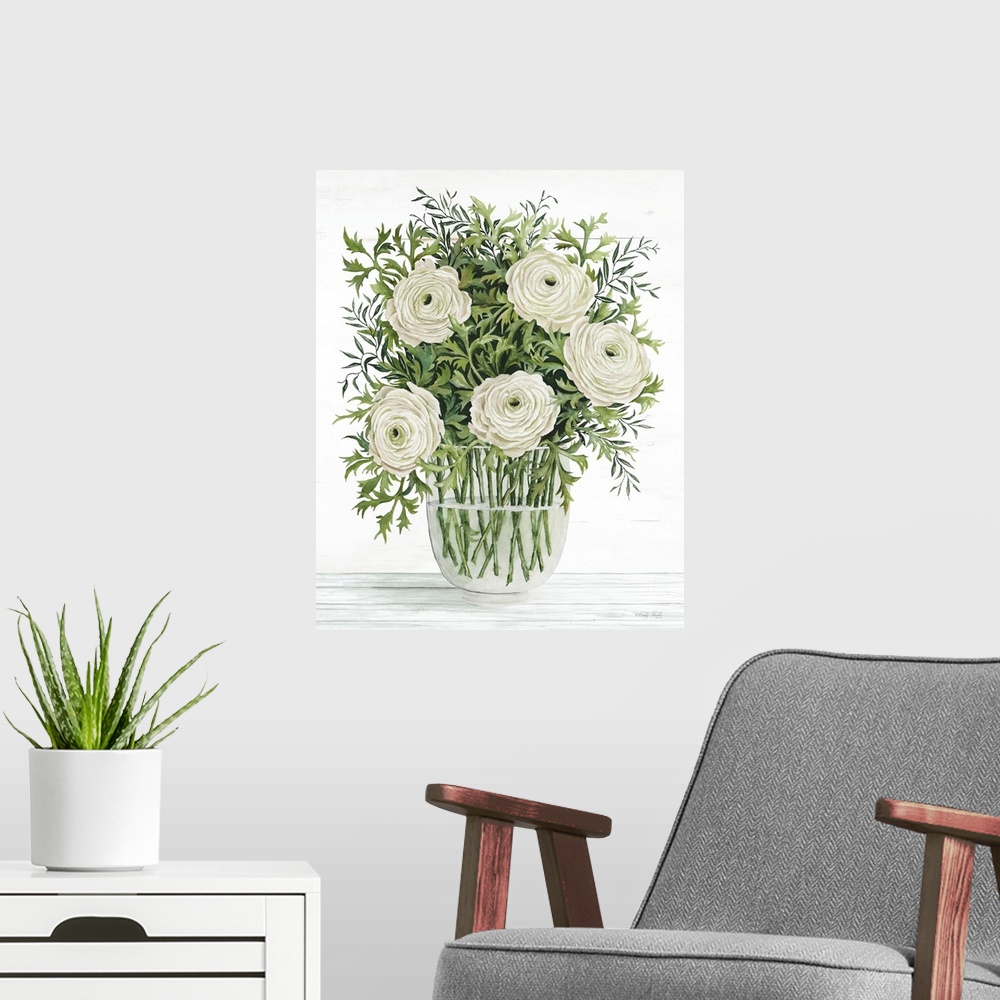 A modern room featuring Ranunculus On White