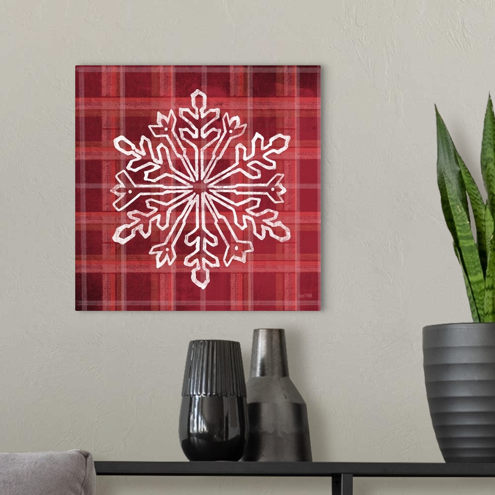 A modern room featuring Red Plaid Snowflakes