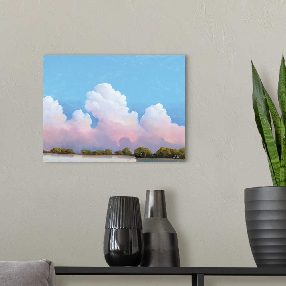 A modern room featuring River & Sky Meet The Clouds