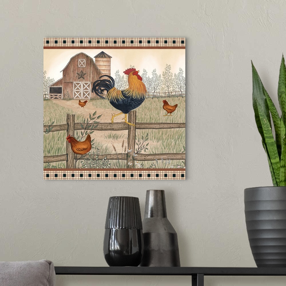 A modern room featuring Rustic Farm Rooster
