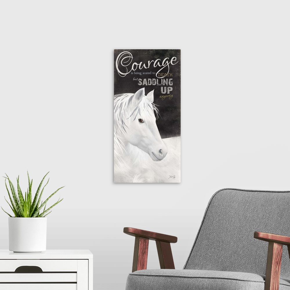 A modern room featuring Motivational typography home decor art.