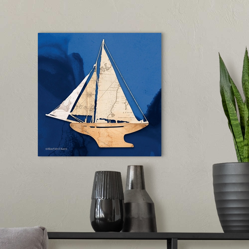 A modern room featuring Sailboat Blue I