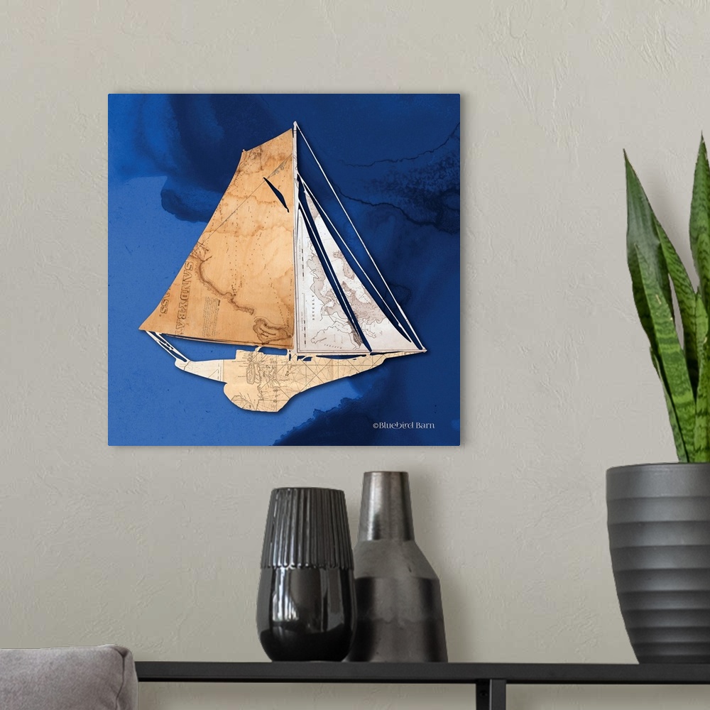 A modern room featuring Sailboat Blue IV