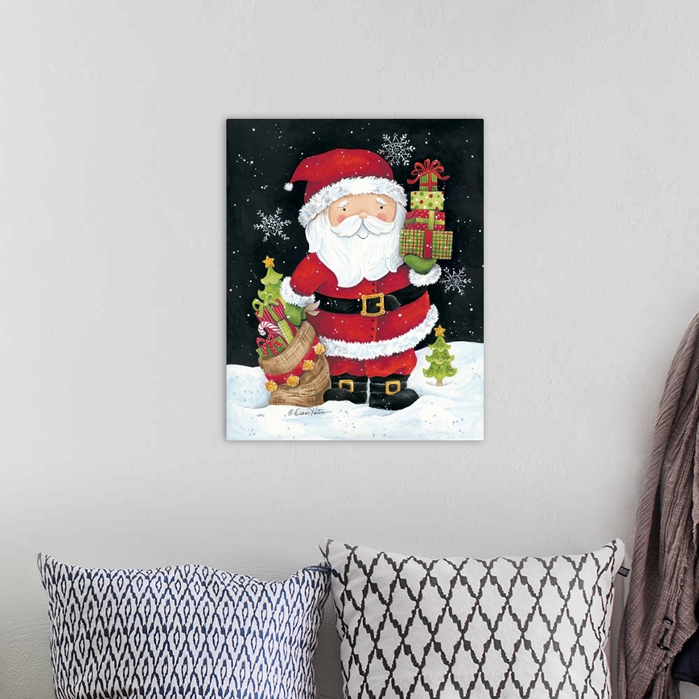 A bohemian room featuring Santa Claus with Presents