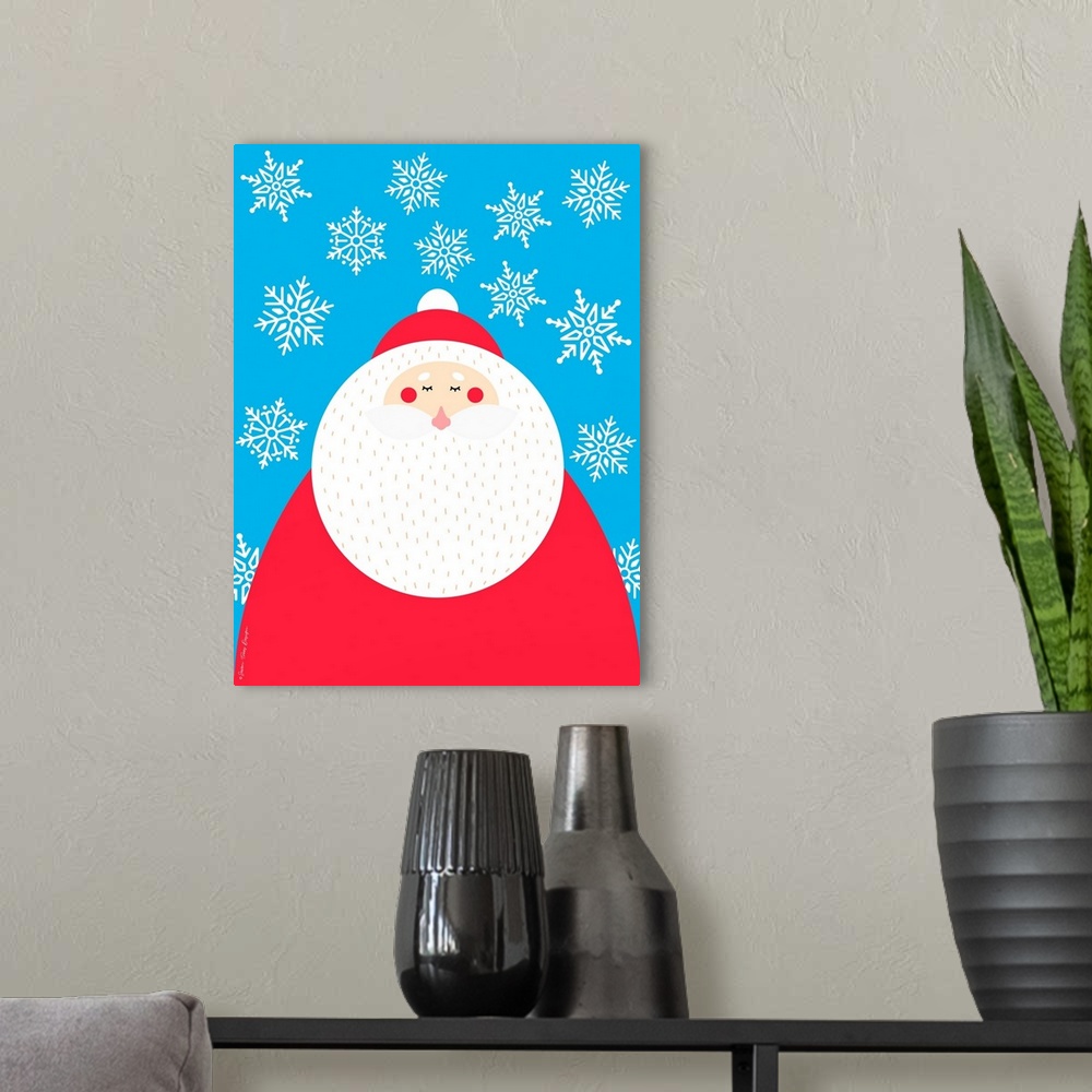 A modern room featuring Snowflake Santa Claus