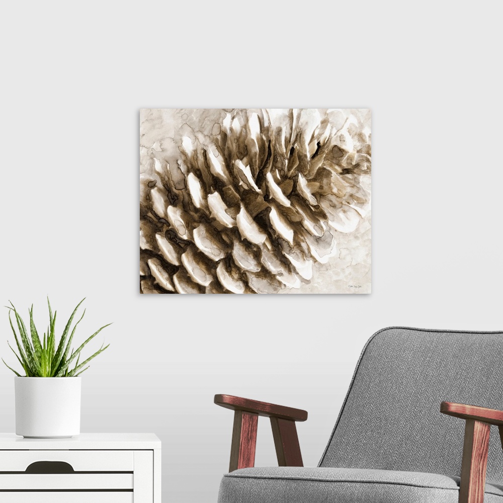 A modern room featuring Snowy Pinecone