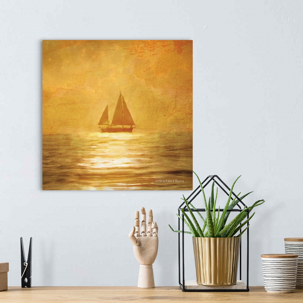 A bohemian room featuring Solo Gold Sunset Sailboat