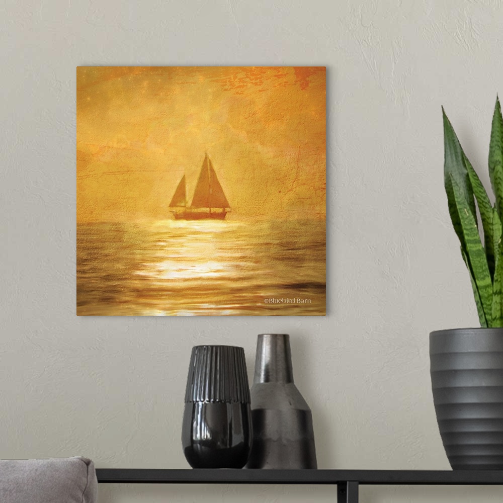 A modern room featuring Solo Gold Sunset Sailboat