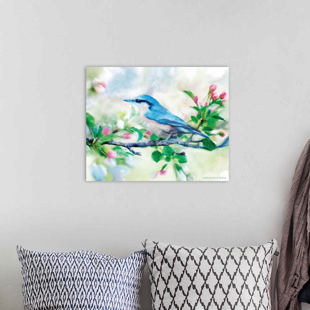 A bohemian room featuring Spring Blue Bird on a Bough