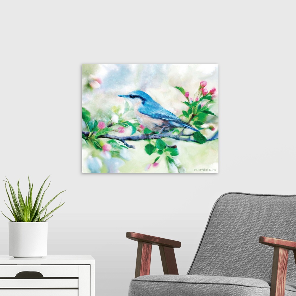 A modern room featuring Spring Blue Bird on a Bough