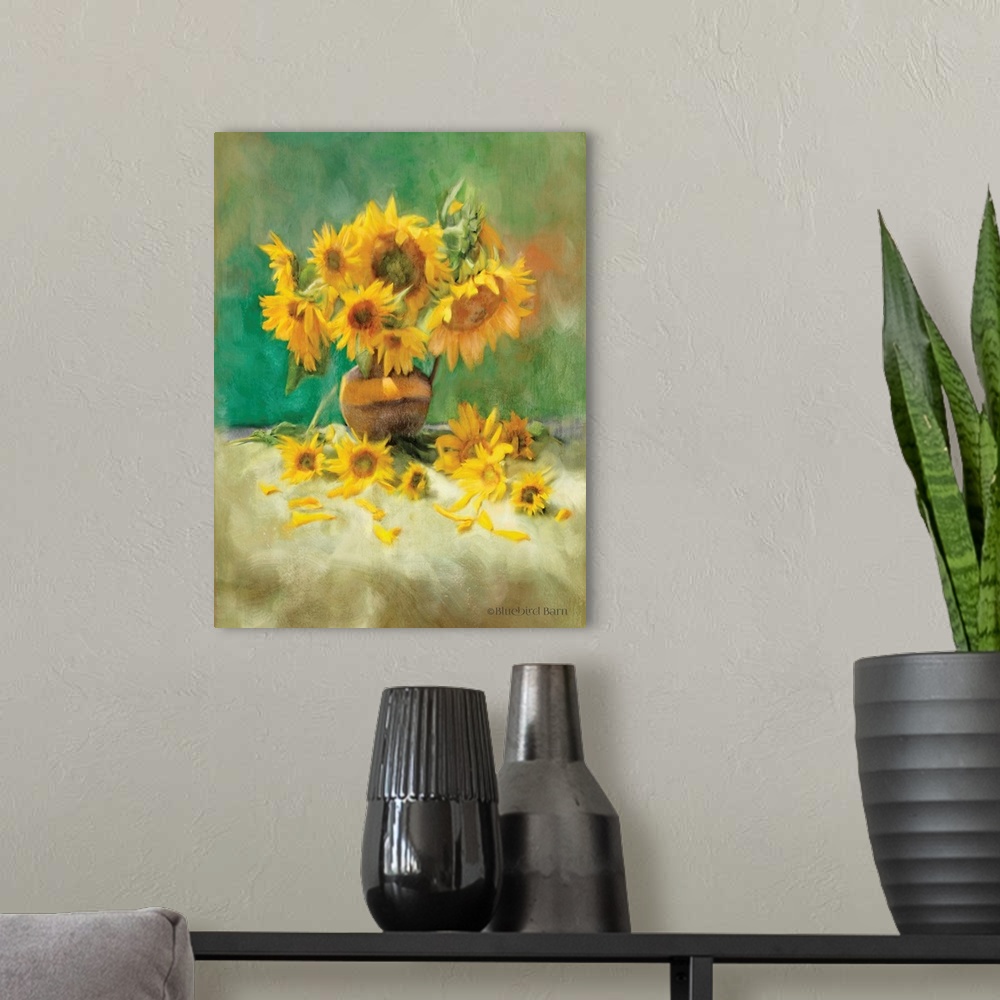 A modern room featuring Sunflower Scatter Still Life