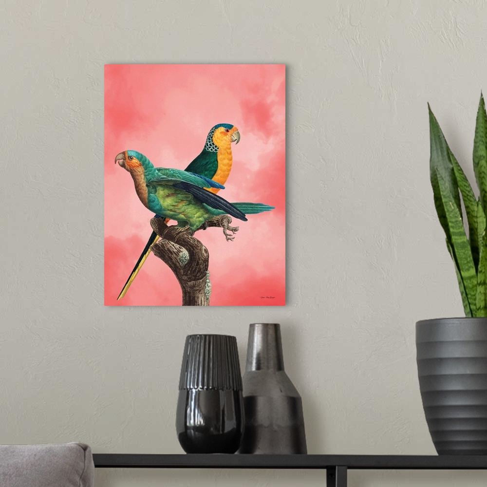A modern room featuring The Birds and the Pink Sky I