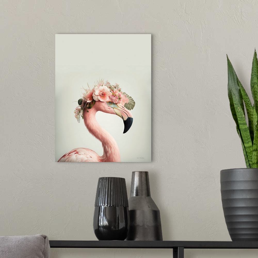 A modern room featuring The Exotic Flamingo