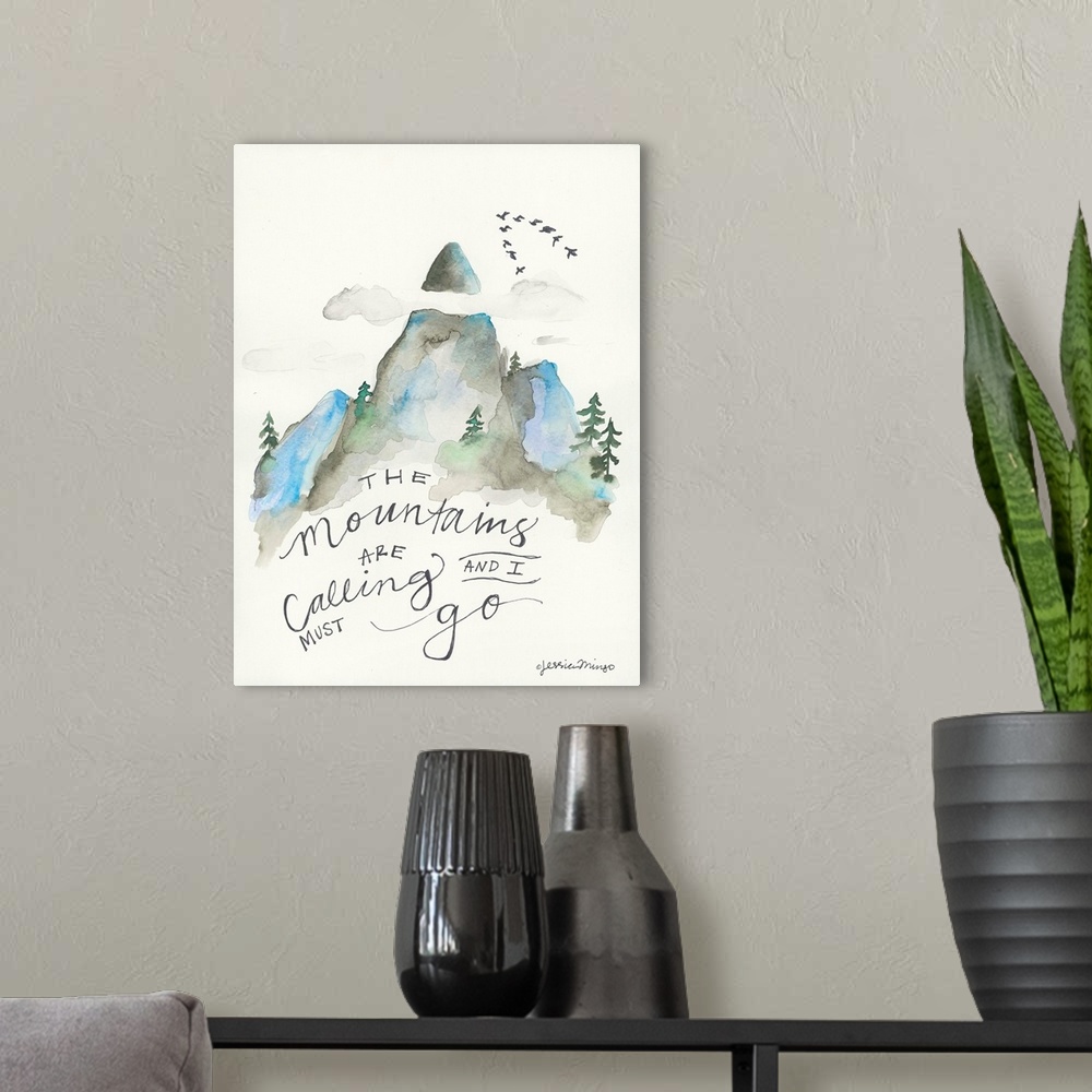 A modern room featuring The Mountains are Calling