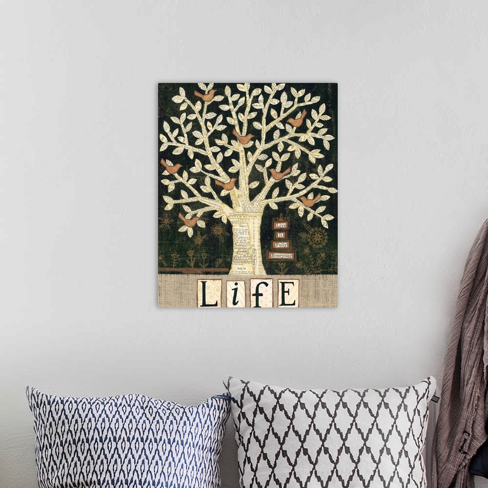 A bohemian room featuring Rustic folk art themed artwork perfect for the home.