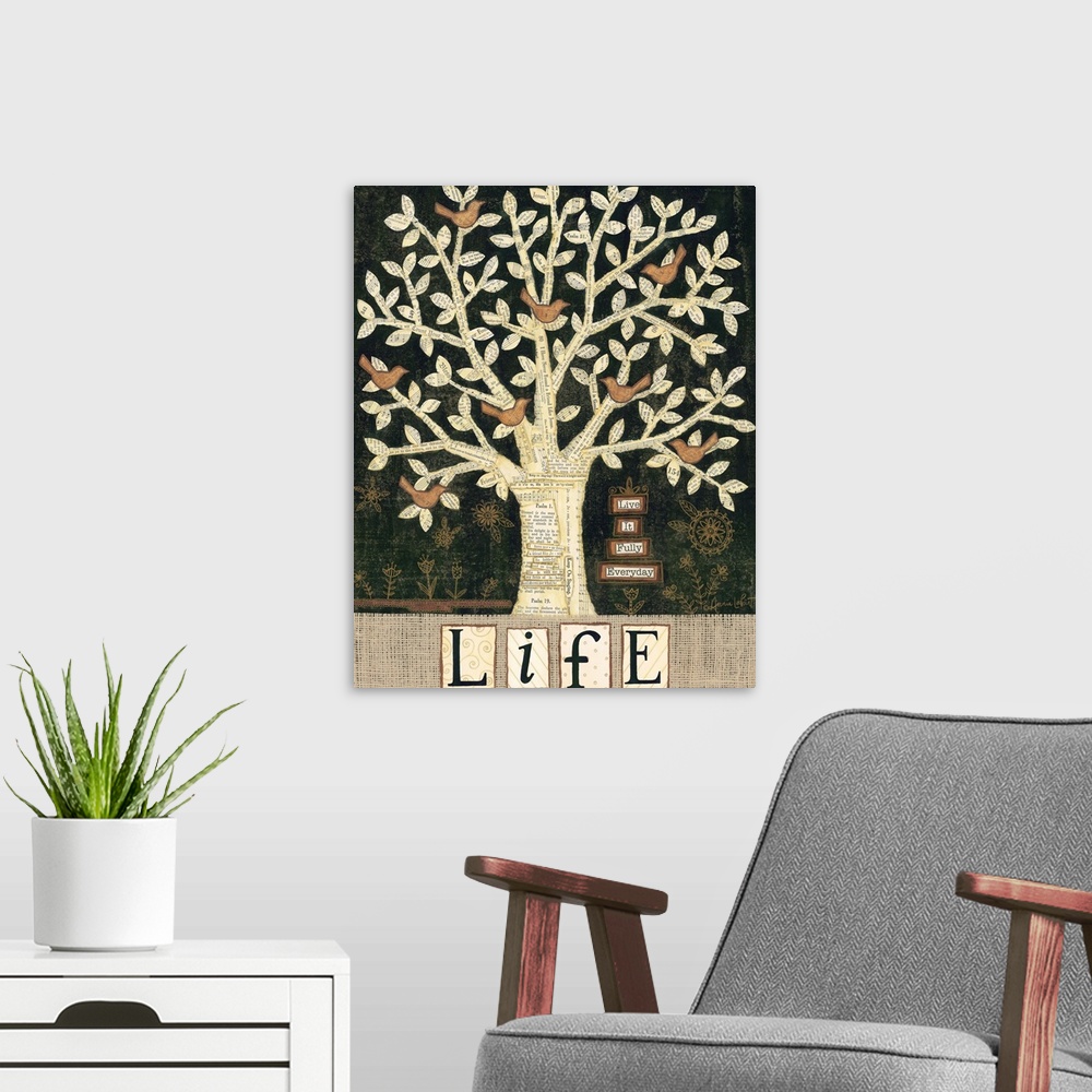 A modern room featuring Rustic folk art themed artwork perfect for the home.