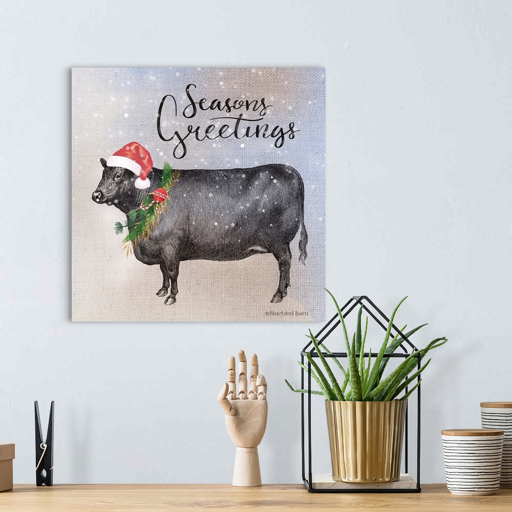 A bohemian room featuring Vintage Christmas Be Merry Cow