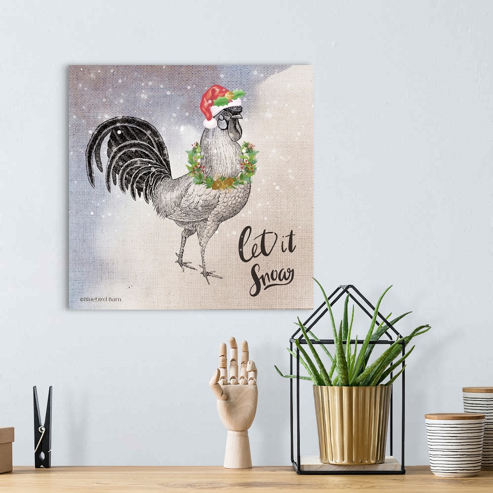 A bohemian room featuring Vintage Christmas Be Merry Rooster