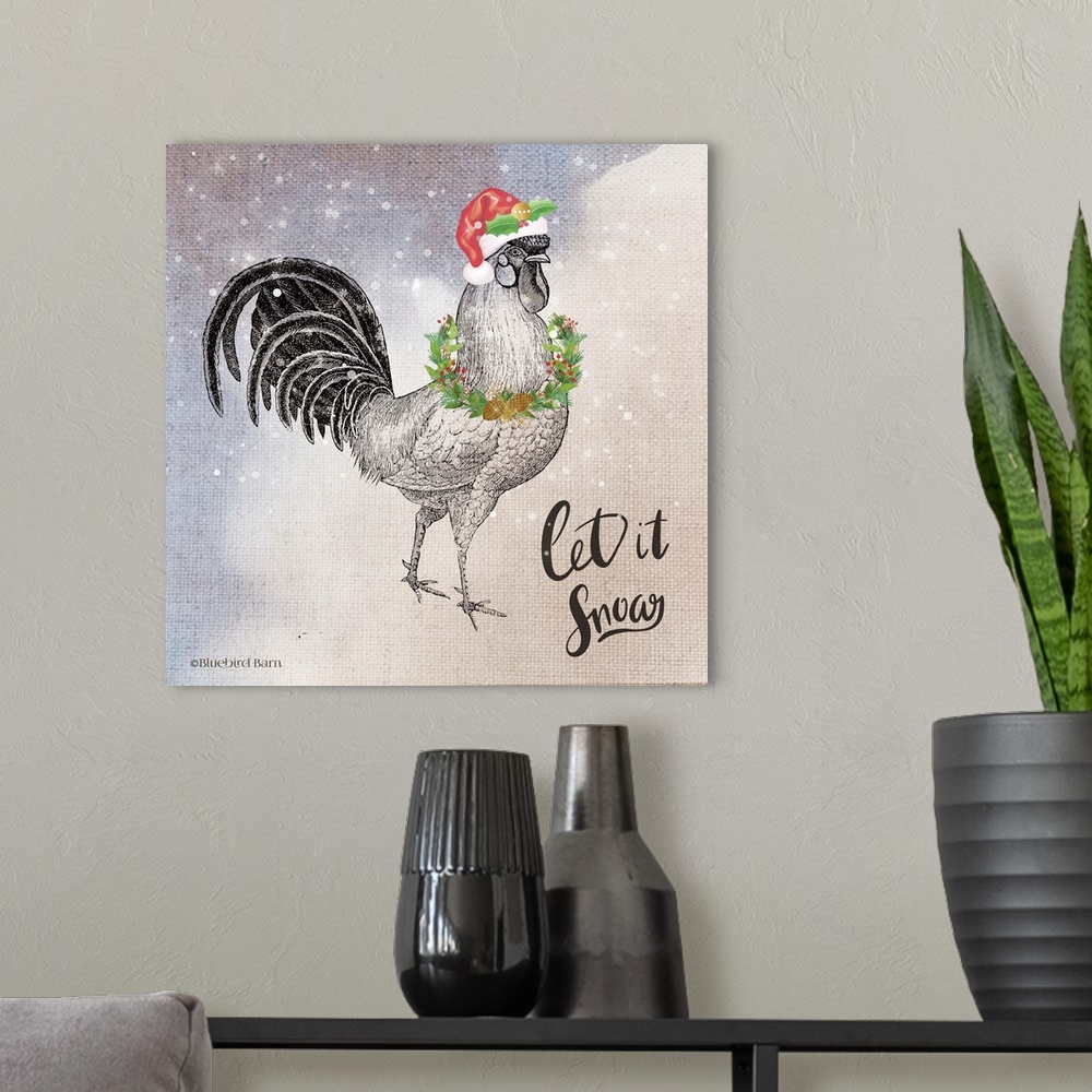 A modern room featuring Vintage Christmas Be Merry Rooster