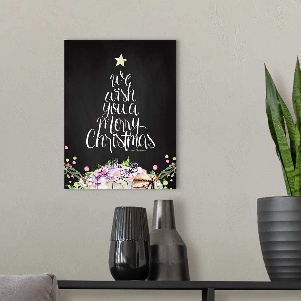 A modern room featuring We Wish You a Merry Christmas