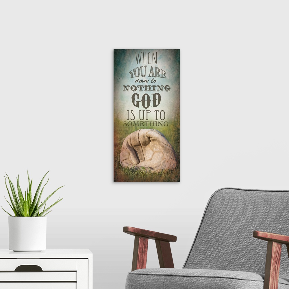 A modern room featuring An inspirational religious typography design with a deflated ball.