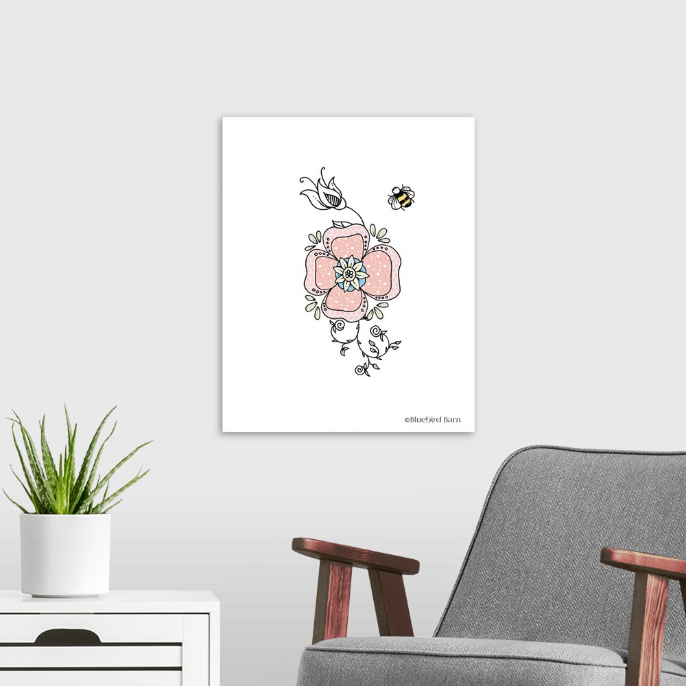 A modern room featuring Whimsical Sweet Flower with Bee