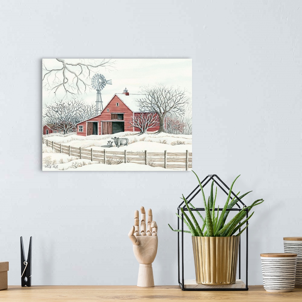 A bohemian room featuring Winter Barn with Windmill