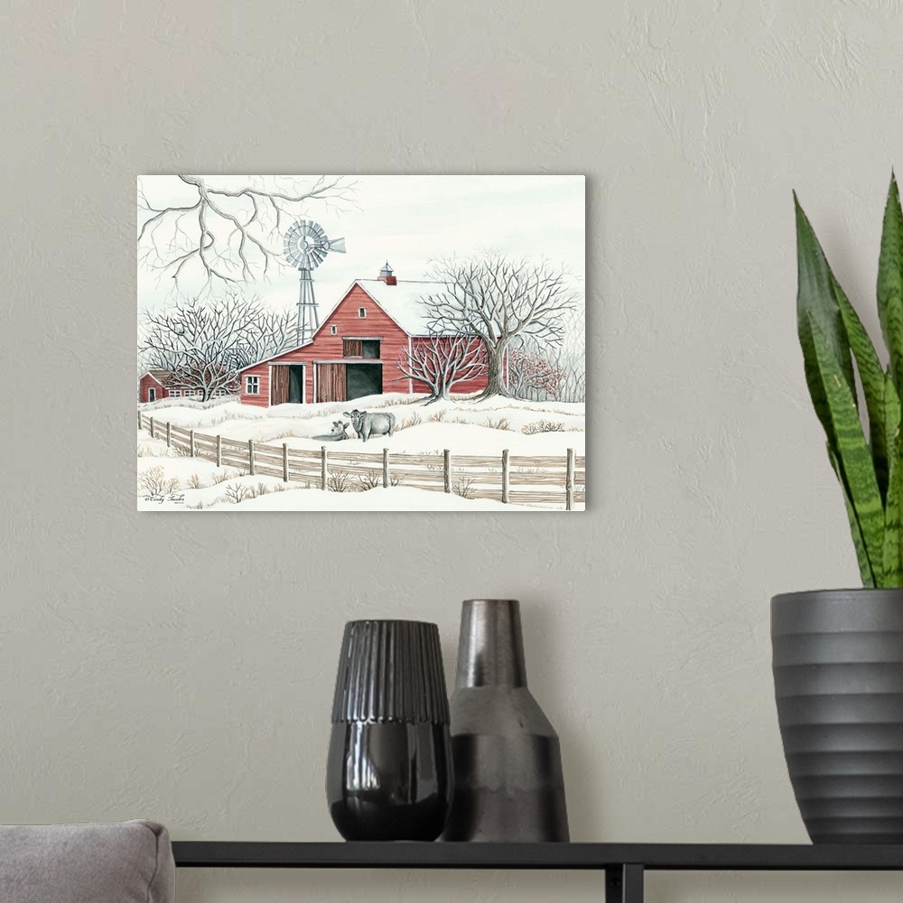 A modern room featuring Winter Barn with Windmill