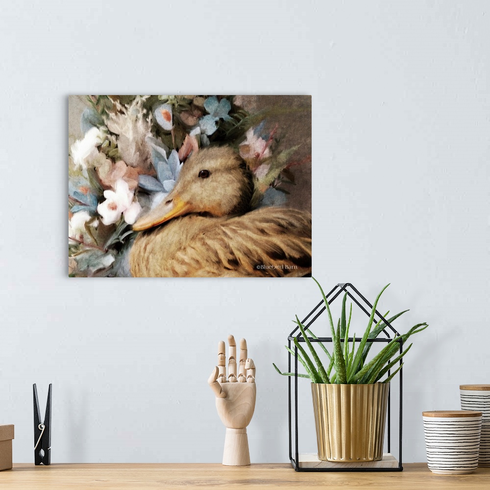 A bohemian room featuring Woodland Duck Floral Portrait