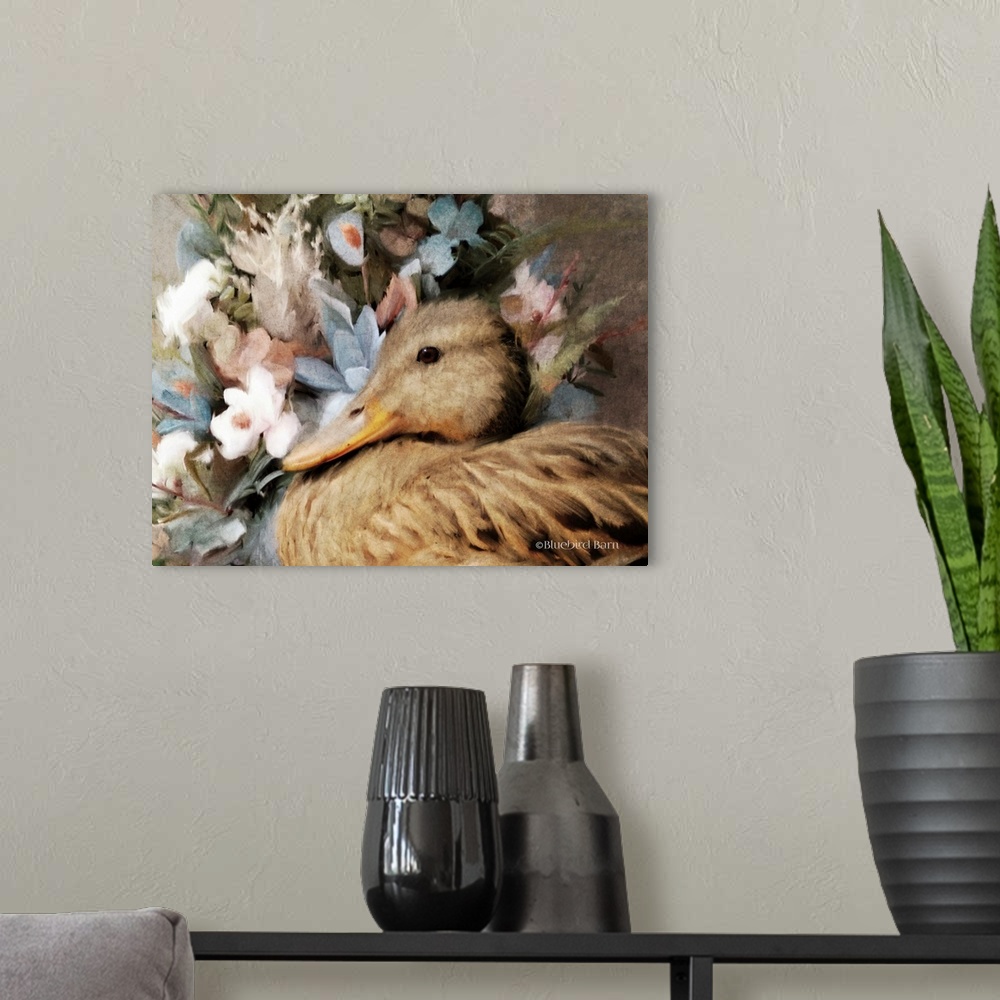 A modern room featuring Woodland Duck Floral Portrait