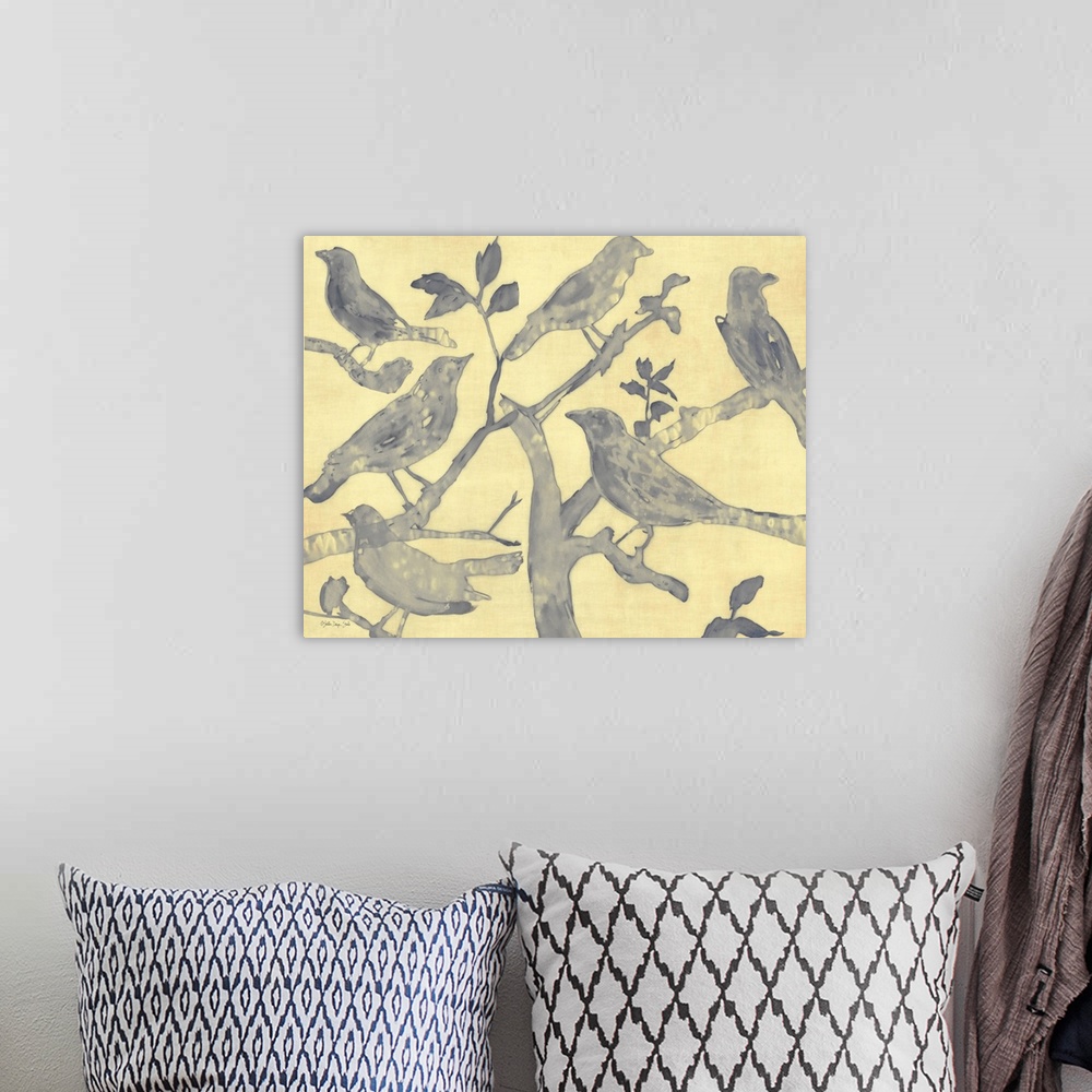 A bohemian room featuring Yellow-Gray Birds 2