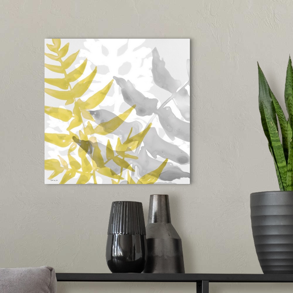A modern room featuring Yellow-Gray Leaves 2