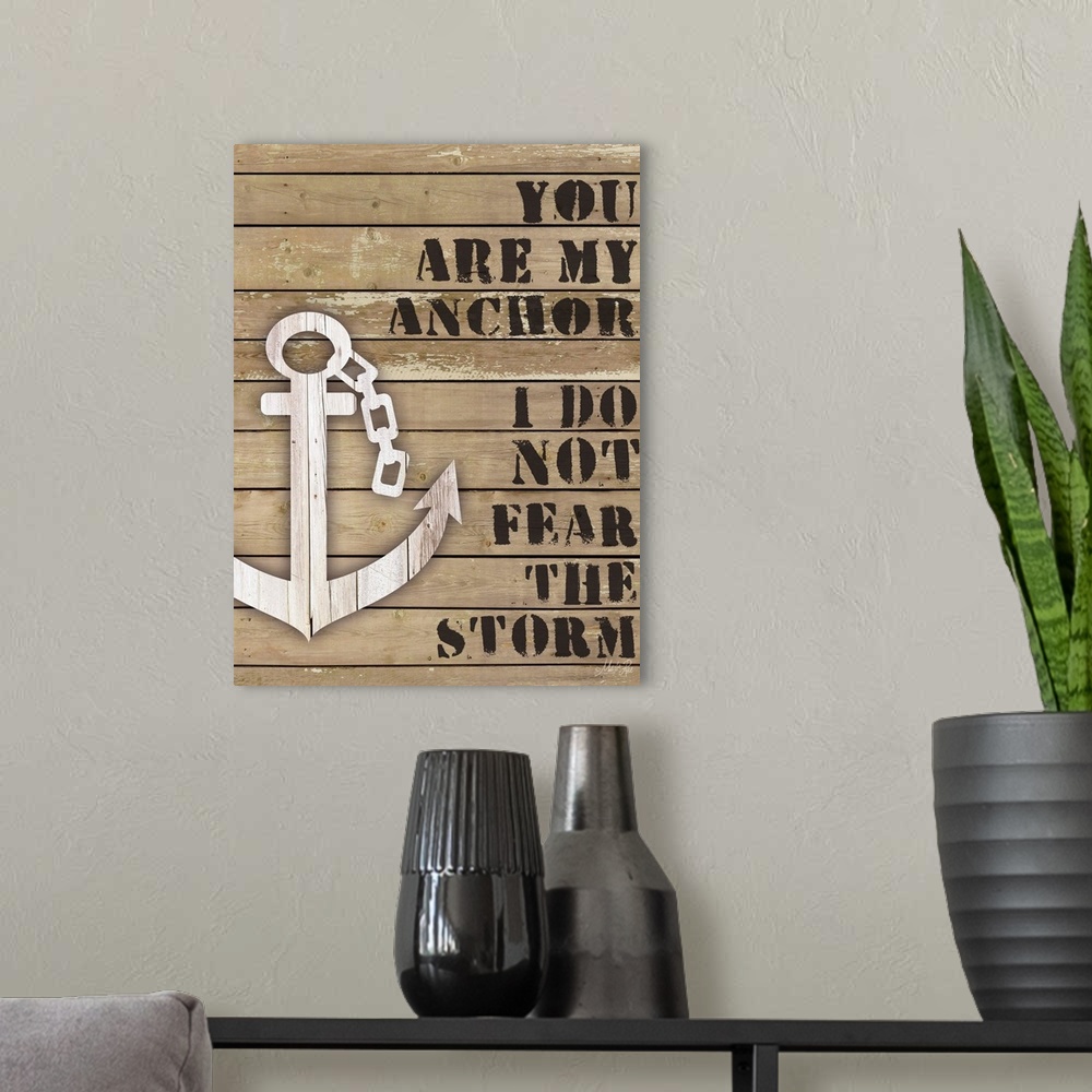 A modern room featuring Nautical themed typography home decor art.