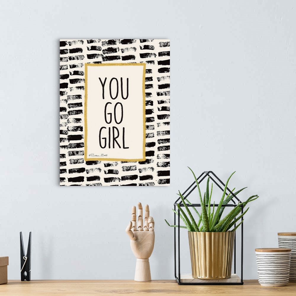 A bohemian room featuring Motivational sentiment with a black and white organic pattern and gold edge.