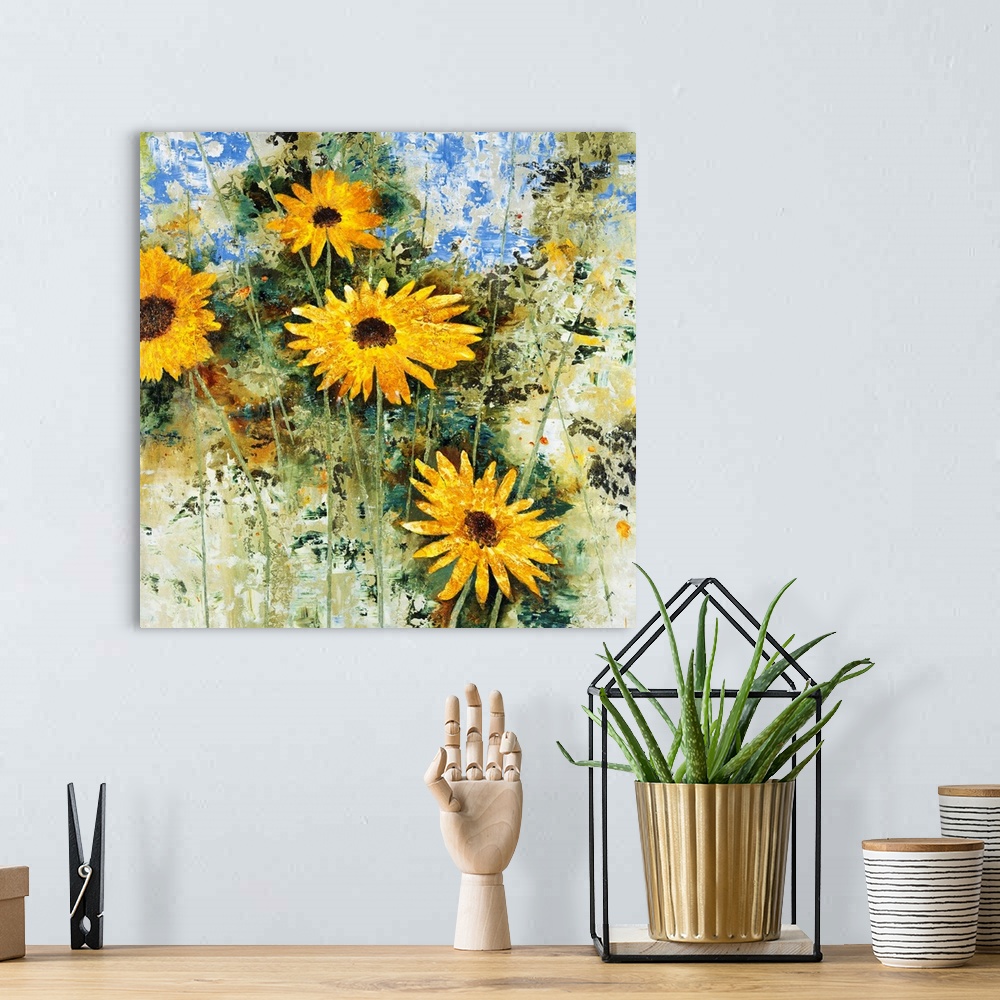 A bohemian room featuring Antiqued Sunflowers