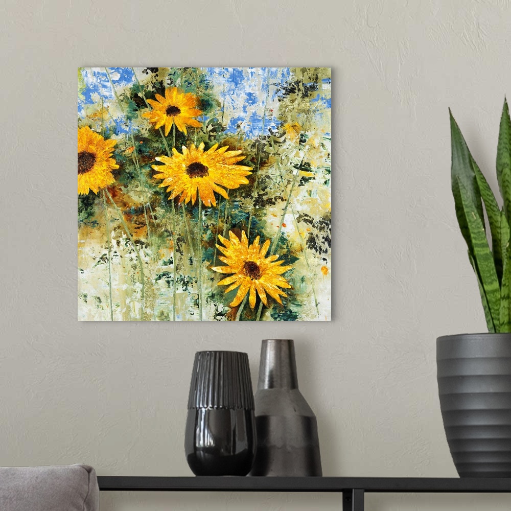 A modern room featuring Antiqued Sunflowers