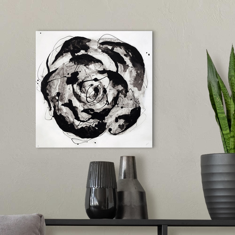 A modern room featuring Black and White Bloom II