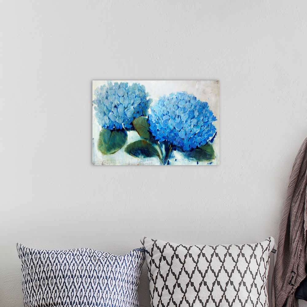 A bohemian room featuring Blue Hydrangea
