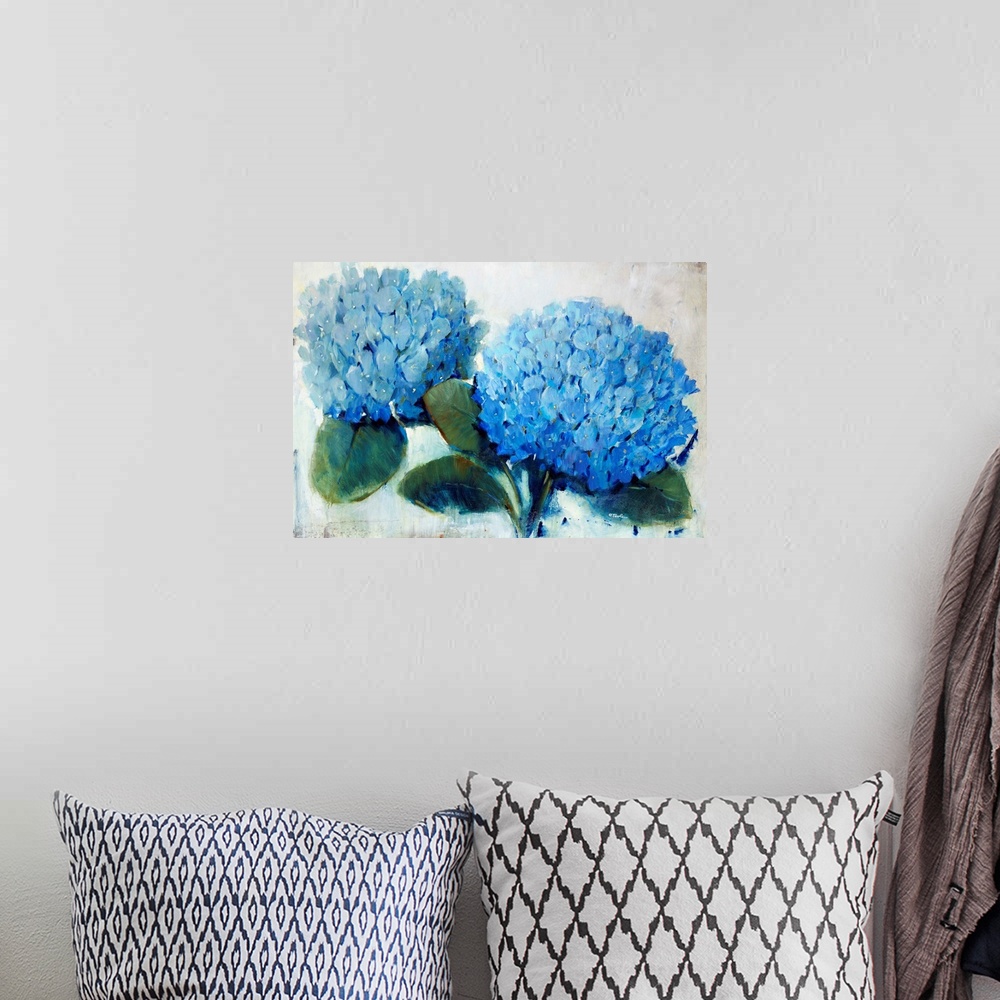A bohemian room featuring Blue Hydrangea