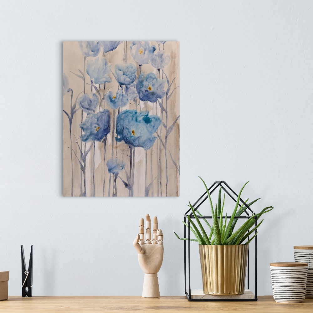 A bohemian room featuring Blue Petals Rising I