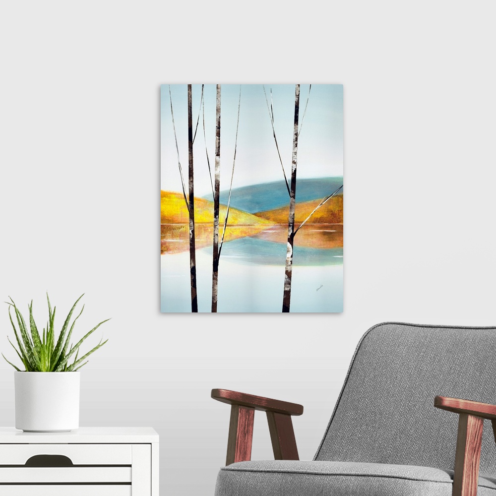 A modern room featuring Calm Waters VI