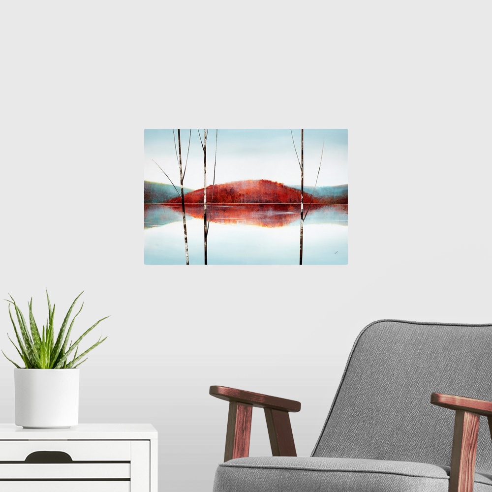 A modern room featuring Calm Waters VIII