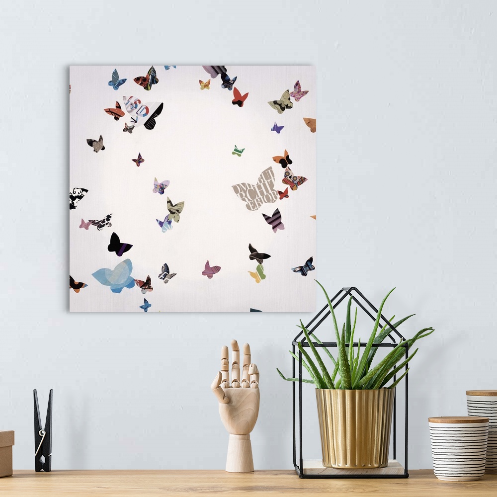 A bohemian room featuring A flurry of butterflies in various colors and patterns.