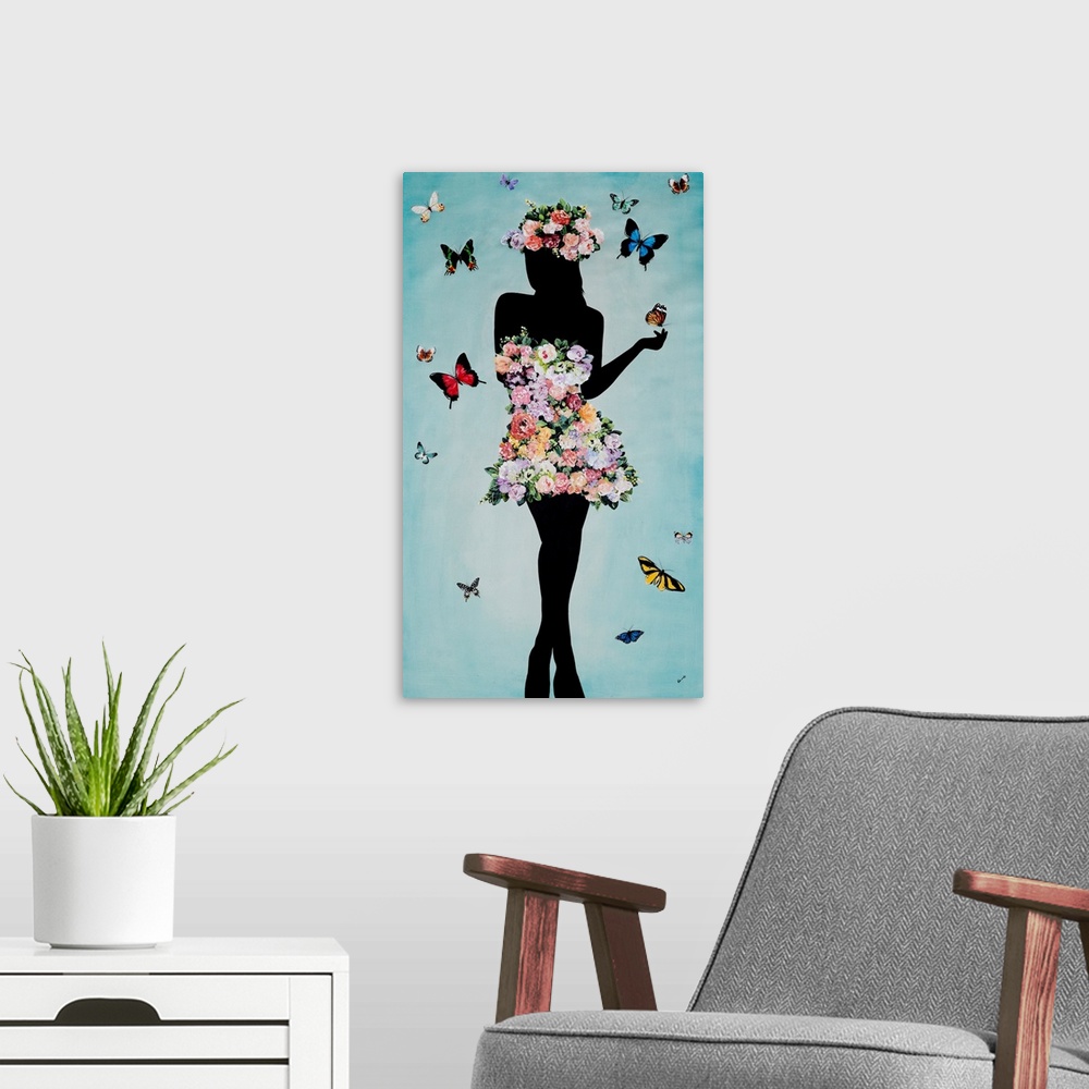 A modern room featuring Floral Frolic Fan