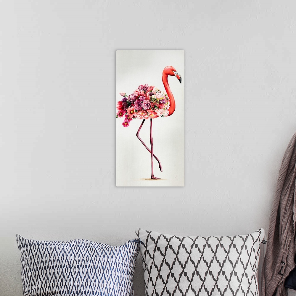A bohemian room featuring Flowering Flamingos I
